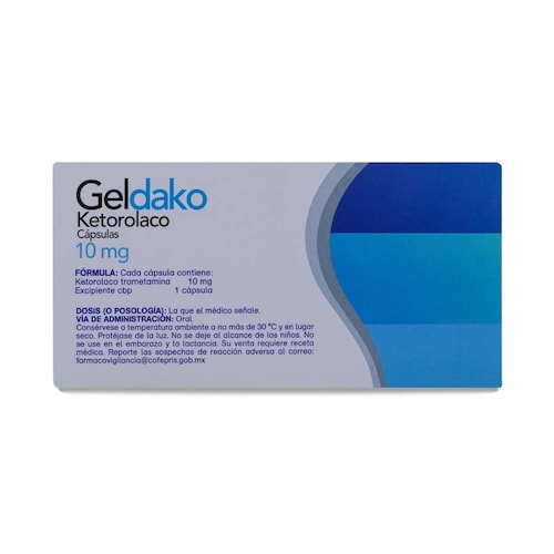 Geldako Ketorolaco, Caja Con 10 Caps, Gelpharma 