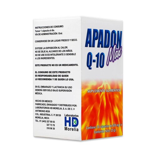 Apadon Q10 Max Hd 30 Capsulas De 500 Mg C/U 