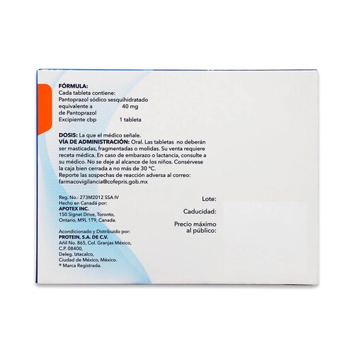 Pantoprazol Apotex Caja Con 28 Tabletas 40 Mg 