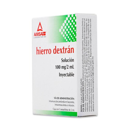 Hierro Amsa Hierro Dextran Caja Con 3 Ampolletas De 2 Ml 