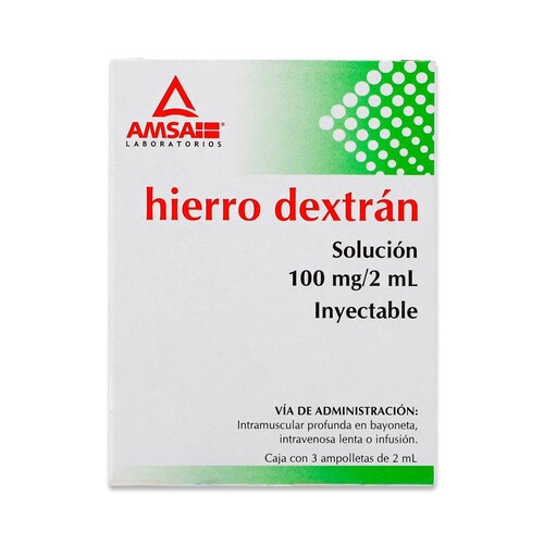 Hierro Amsa Hierro Dextran Caja Con 3 Ampolletas De 2 Ml 
