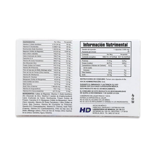 Vitaminas, Minerales y Coenzima Q10 HD Solotare  30 Capsulas 1200 G C/U 