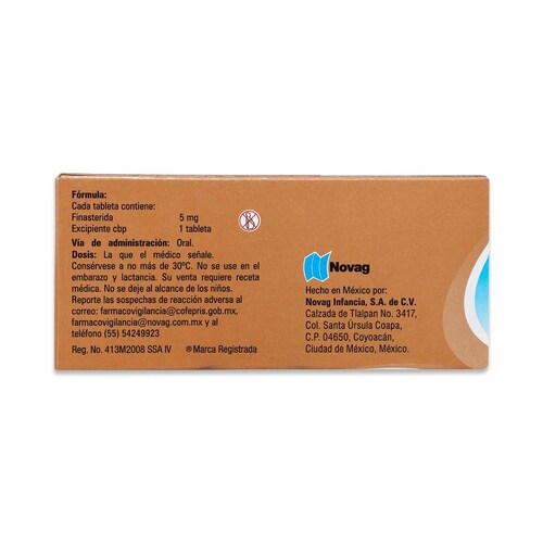 Finasterida Novaride Novag Caja Con 30 Tabletas De 5 Mg 