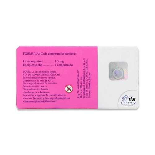 Pastilla anticonceptiva Ifa Postday Levonorgestrel Caja Con 1 Comprimido 1.5 Mg 
