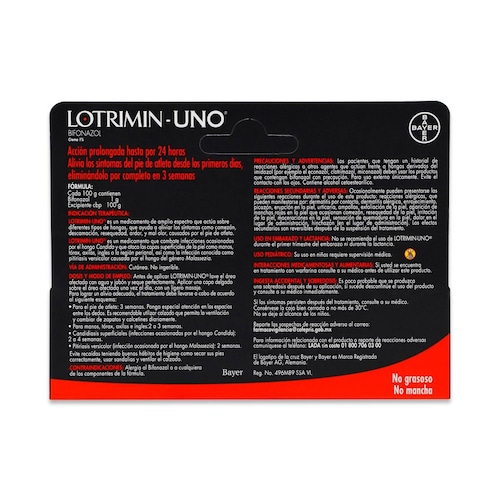 Crema antimicótica Bayer Lotrimin Uno Bifonazol Tubo Con 20 G 