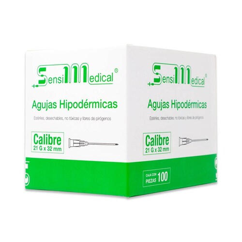 Agujas Hipodermicas Sensil Medic Aguja Esteril Desechable No Teoxica Y Libre De Pirogenos Calibre 21G X 32 Mm Cont 100 