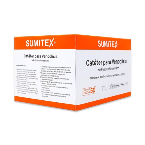Catéter Sensil medic Para Venoclisis De Poli tetrafluoretileno Desechable 18 G 33 Mm, 90 Ml/Min,Caja Con 50 Piezas 