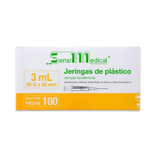 Jeringa Sensimedical De Plastico Hipodermica 3 Ml 20 G X 32 Mm 100 Piezas 