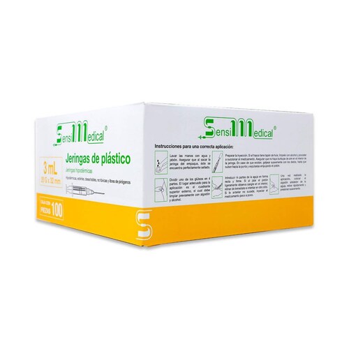 Jeringa Sensimedical De Plastico Hipodermica 3 Ml 20 G X 32 Mm 100 Piezas 