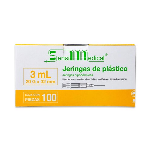 Jeringa Sensimedical De Plastico Hipodermica 3 Ml 20 G X 32 Mm 100 Piezas 