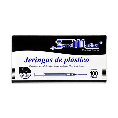 Jeringa SensiMedical De Plastico Hipodermica Desechable Libre De Pirogenos 1Ml 22G X 32 Mm Cont 10 