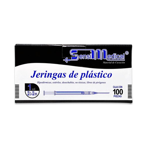 Jeringa SensiMedical De Plastico Hipodermica Desechable Libre De Pirogenos 1Ml 22G X 32 Mm Cont 10 