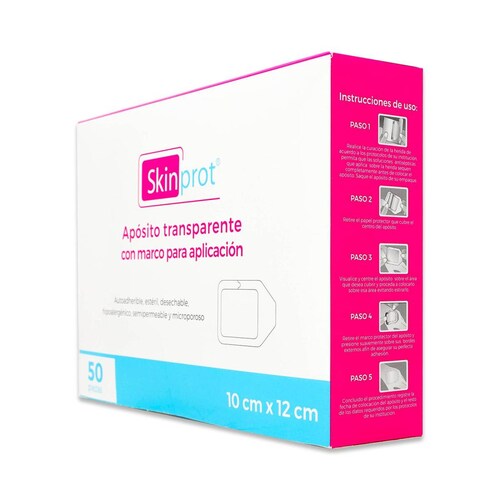 Apósito Skinprot Transparente Con Marco Para Aplicación 50 Pzas 10 Cm X 12 Cm 