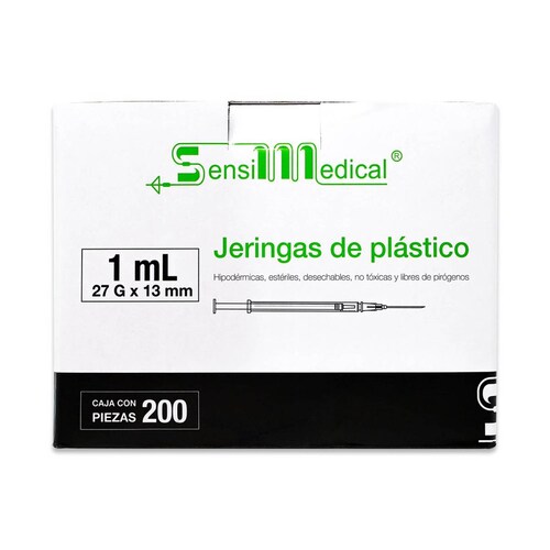 Jeringa Sensil Medical De Plástico Hipodérmica, Desechable , No Toxica Y Libre De Pirógenos 1Ml 27G X 13 Mm Cont. 200 