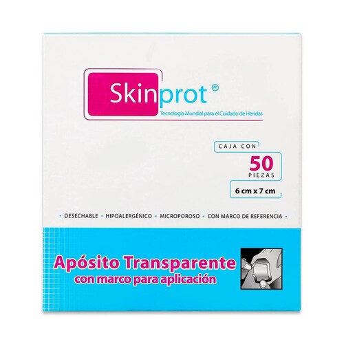 Apósito Skinprot Transparente Con Marco Para Aplicación 50 Piezas 6 Cm X 7 Cm 