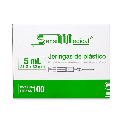 Jeringas  Sensilmedical De Plástico Hipodérmicas 5 Ml 21 G X 32 Mm Caja Con 100 Piezas 