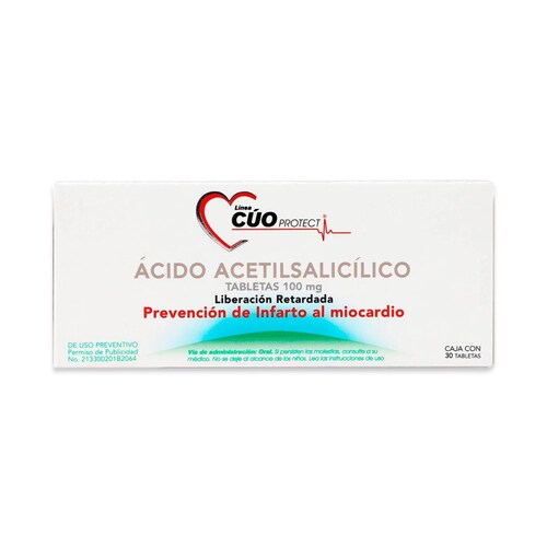 Ácido Acetilsalicílico Cuo Protect Caja Con 30 Tabletas 100 Mg 