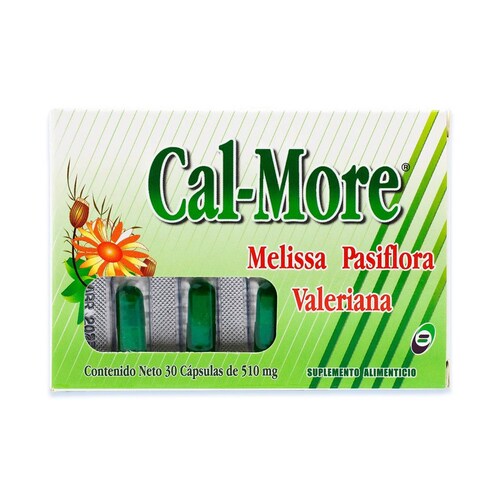CAL - MORE, MELISSA PASIFLORA, VALERIANA, 30 CAPSULAS DE 510 MG, BIO SALUD 