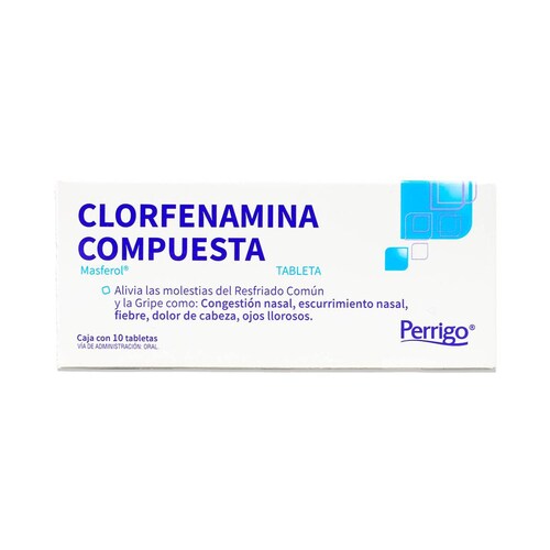 Medicamento Perrigo Clorfenamina Compuesta Masferol 10 Tabletas 5002554 Mg 2768