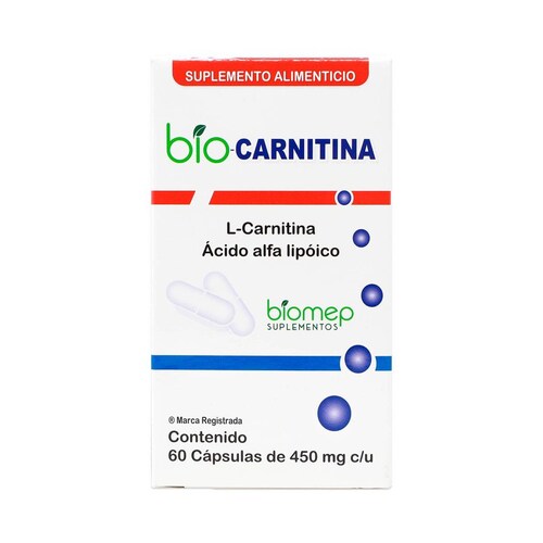 Suplemento Biomep Bio Carnitina, L-Carnitina, Acido Alfa Lipoico, 60 Capsulas De 450 Mg C/u, BIOMEP 