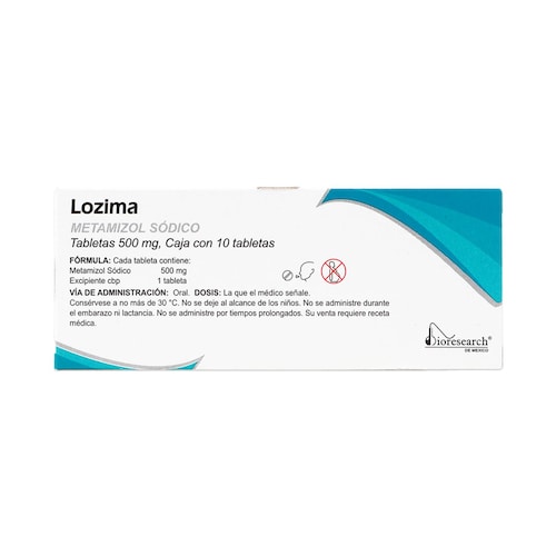 Medicamento Bioresearch Lozima Metamizol Sodico, 10 Tabletas 500 Mg 