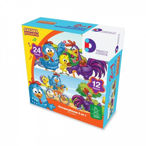 Rompecabezas 2 en 1 Gallina Pintadita Parque 12 y 24 Piezas .
