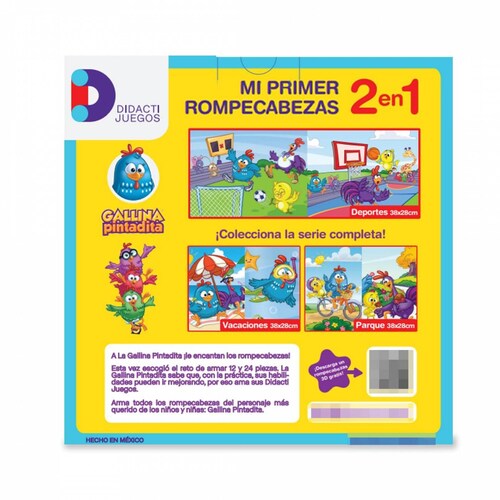 Rompecabezas 2 en 1 Gallina Pintadita Parque 12 y 24 Piezas .