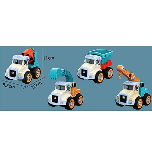 Kit 4 en 1 Vehiculos De Construcción DIY 11 cm altura 