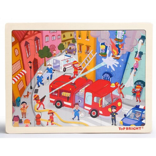 Rompecabezas De Madera Para Niños, Bomberos 24 Piezas .