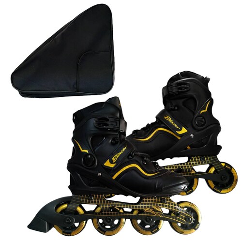 Patines Fitness Profesional Negro y Dorado con Mochila