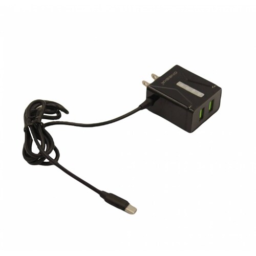 Cargador Oneeka N043,  5.1 A, 2 USB, Cable Adherido Tipo C