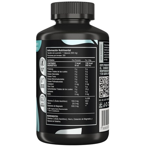 Hierro + Vitamina C | 200 Capsulas | Vitalbotanics 