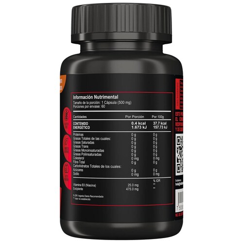 Niacina Vitamina B3| 60 capsulas| Suplemento alimenticio a base de Vitamina B3 | Multivitaminico. 