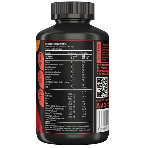 Colágeno Hidrolizado Para Hombre 200 Capsulas Vitalbotanics 