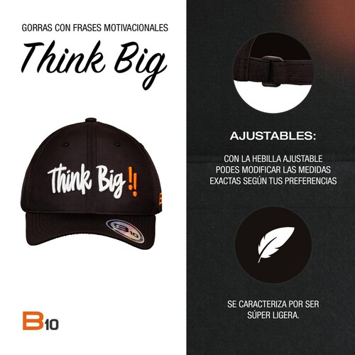 Gorras Unisex B10 Gorras Deportivas Con Bolsillo Secreto Ideales para Golf Think Big-N Negro unitalla