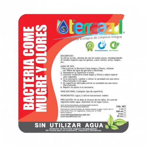 BACTERIA COME MUGRE Y OLORES LITRO  - TIERRA AZUL - ECOLOGICO