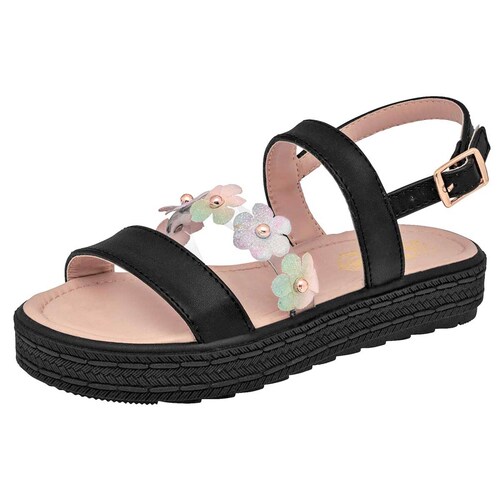 SANDALIA CON FLORES de Dmonas Para Mujer en Negro 1053 T6
