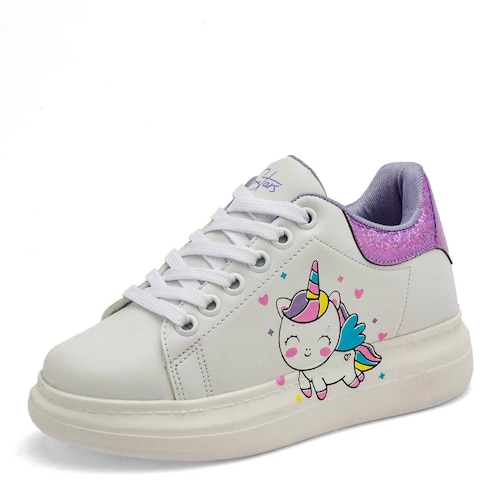 calzado niña tenis blancos de unicornio