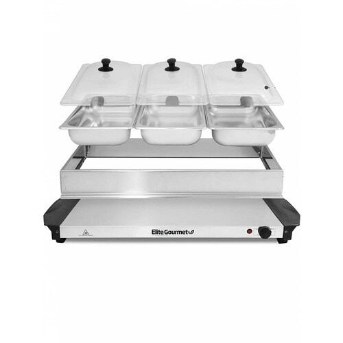 Buffetera Electrica Elite Gourmet  EWM-6171 3 Divisiones Acero Inoxidable Plateada.