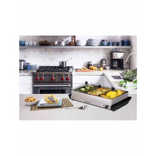 Buffetera Electrica Elite Gourmet  EWM-6171 3 Divisiones Acero Inoxidable Plateada.