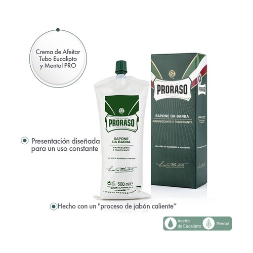 Proraso Jabón para Afeitar en Tubo Profesional Eucalipto y Mentol Refrescante 500 ml