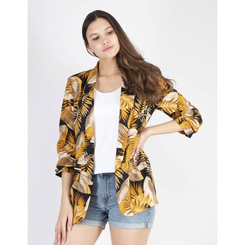 Blazer tropical hojas amarillas AMAD para dama 