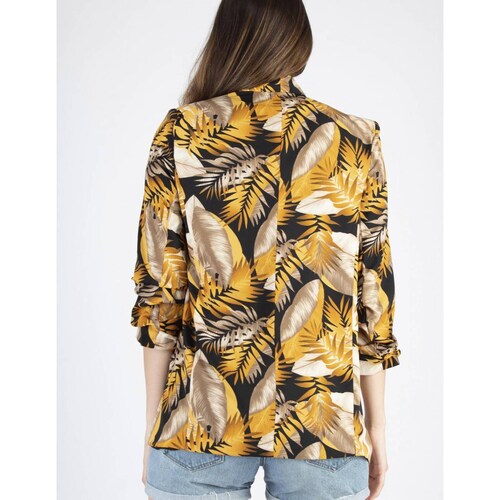 Blazer tropical hojas amarillas AMAD para dama 