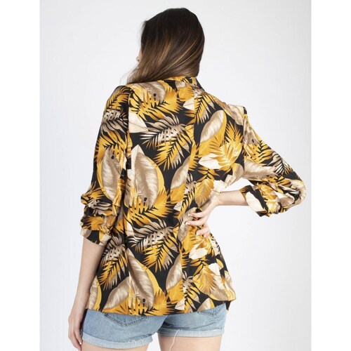 Blazer tropical hojas amarillas AMAD para dama 
