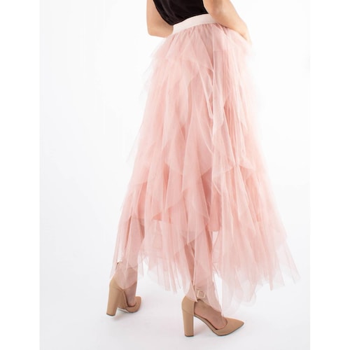 Falda maxi con olanes de tul 