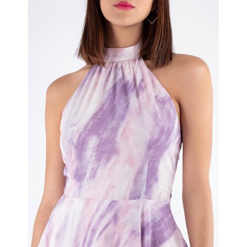 Vestidos asimétricos de chiffon con cuello halter y escote en V profundo Niebla