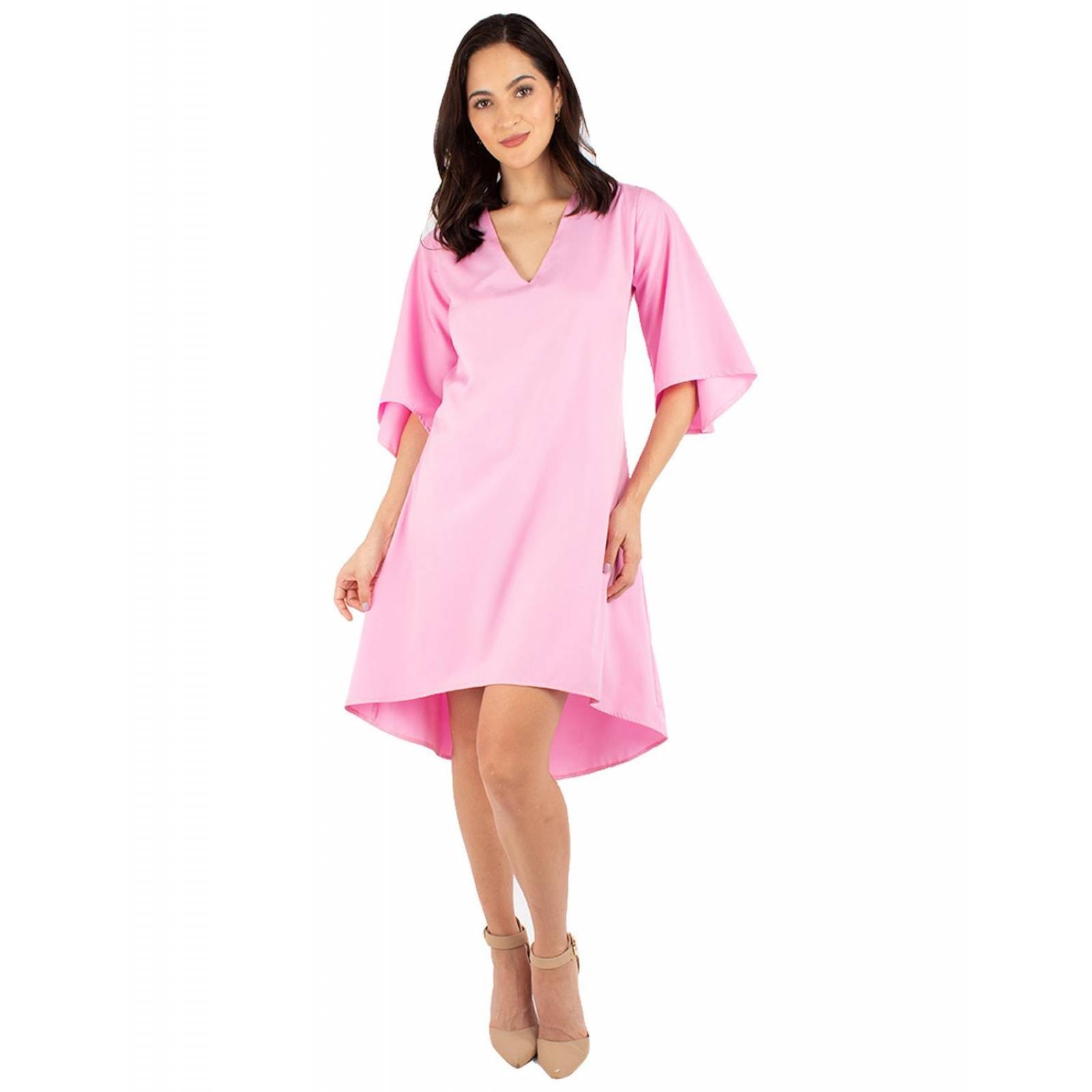 Eliselle Vestido Maxi Asimétrico con Volantes y Mangas Acampanadas