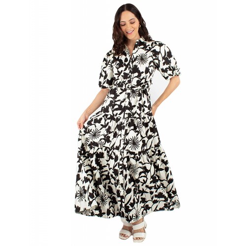Maxi vestido de print floral blanco con negro 