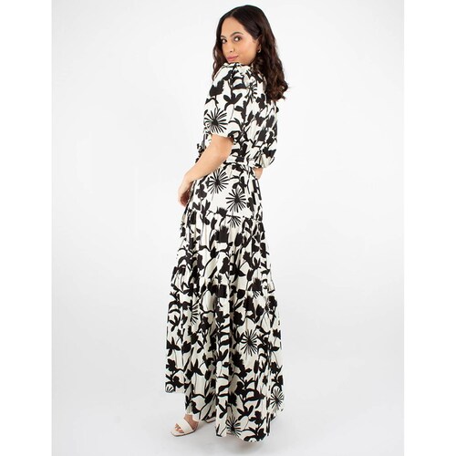 Maxi vestido de print floral blanco con negro 