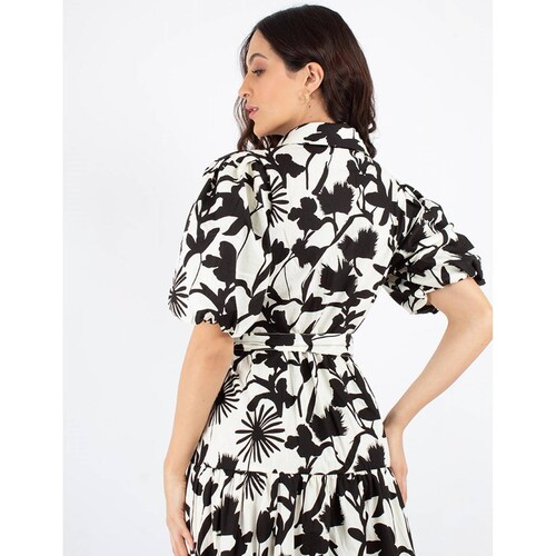 Maxi vestido de print floral blanco con negro 